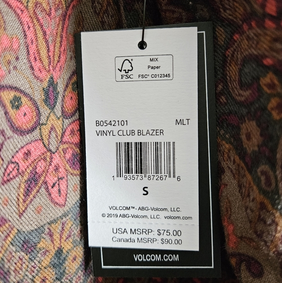 NEW! Volcom Multicolor Vinyl Club Paisley Blazer Size S - Picture 3 of 13